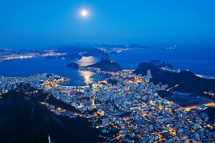 Pejzaż miejski nocą, Rio de Janeiro, noc, miasto, Tapety HD