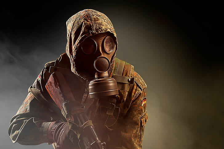 gas masks, soldier, weapon, military, HD wallpaper