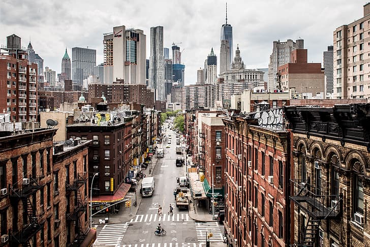 street, New York, skyscrapers, USA, Manhattan, HD wallpaper