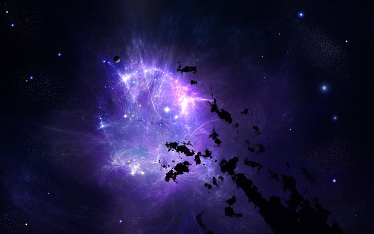 purple and black illustration digital wallpaper, space, stars, galaxy, digital art, purple, HD wallpaper