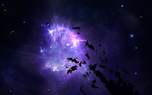 лилаво и черно илюстрация цифров тапет, пространство, звезди, галактика, дигитално изкуство, лилаво, HD тапет HD wallpaper