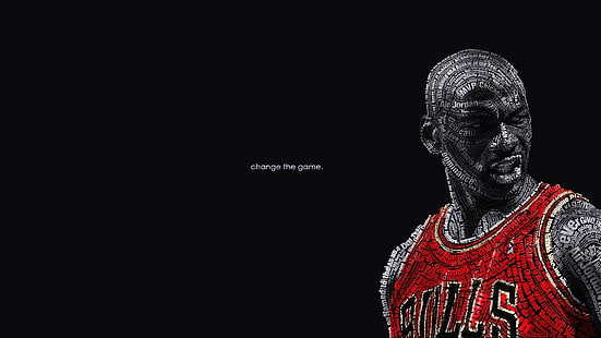 tipografia da parede de texto mudar basquete da nba michael jordan chicago bulls fundo preto esportes basquete arte HD, NBA, basquete, texto, parede, tipografia, mudar, HD papel de parede HD wallpaper