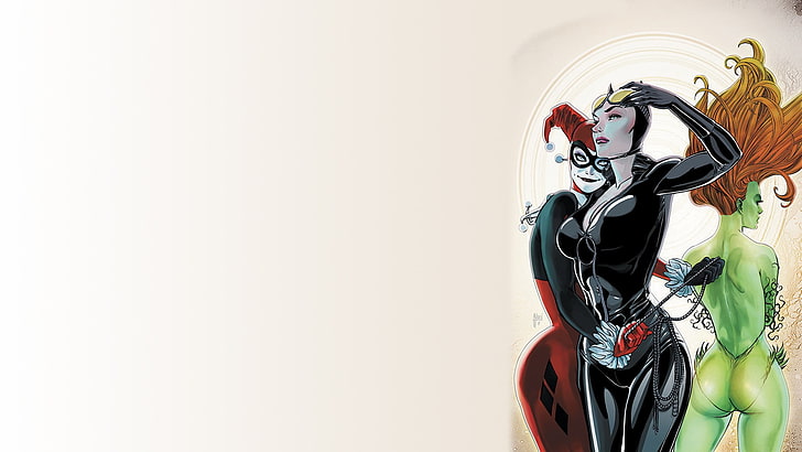 illustration of Harley Queen, comics, Harley Quinn, Catwoman, Poison Ivy, HD wallpaper