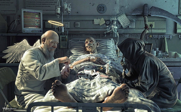 rumah sakit, malaikat, kematian, seni digital, Grim Reaper, kartu, Wallpaper HD