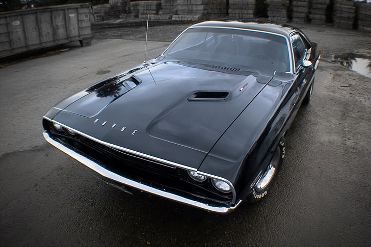 black coupe, car, dodge, muscle, challenger, HD wallpaper