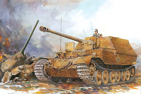 армия танк илюстрация, изкуство, инсталация, Втората световна война, Elefant, Sd.Car.184, самоходна артилерия, немски, Еlefant, HD тапет HD wallpaper
