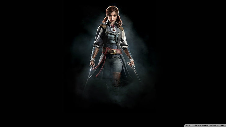 رسم توضيحي لشخصية أنثى ذات شعر بني ، إليز (Assassin's Creed: Unity) ، Assassin's Creed ، Assassin's Creed: Unity ، ألعاب الفيديو ، Ubisoft ، نساء، خلفية HD
