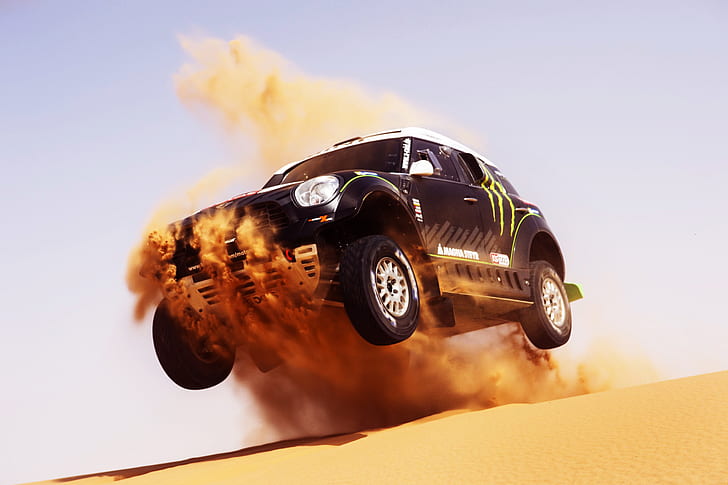 Rally, sand, car, race cars, Mini Cooper, vehicle, sport, racing, HD wallpaper