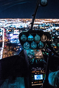 helicóptero preto, helicóptero, cockpit, controle, HD papel de parede HD wallpaper