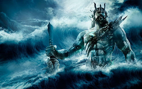 Ilustração de Poseidon, fantasia, Poseidon, HD papel de parede HD wallpaper