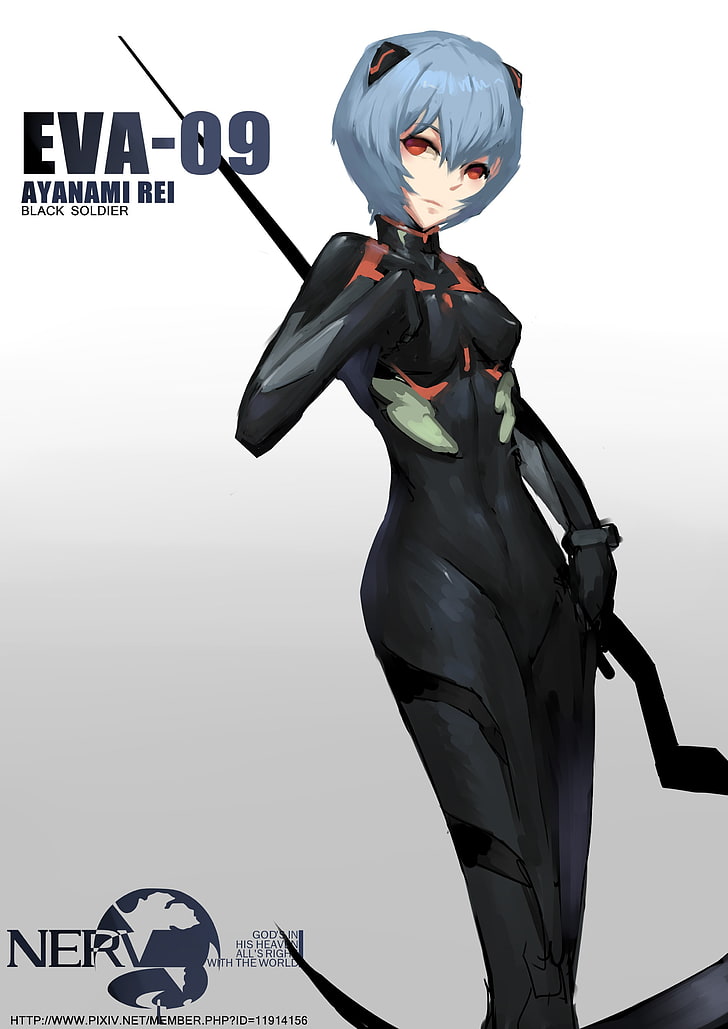 Ayanami Rei from Evangelion illustration, anime, anime girls, short hair, blue hair, red eyes, bodysuit, animal ears, Neon Genesis Evangelion, Ayanami Rei, HD wallpaper