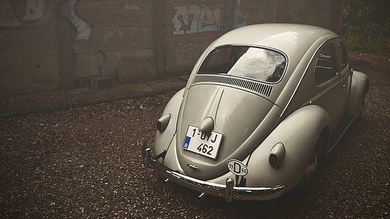 szary samochód Volkswagen Beetle, Volkswagen, vintage, Oldtimer, Belgia, samochód, pojazd, Volkswagen Beetle, Tapety HD HD wallpaper