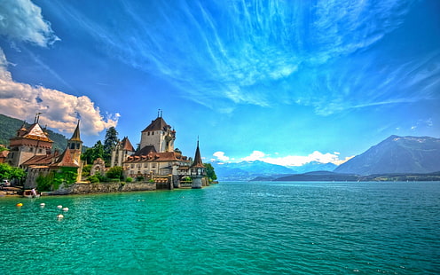 mondo, 2560x1600, lago di thun, svizzera, europa, hd mondo, v, Sfondo HD HD wallpaper