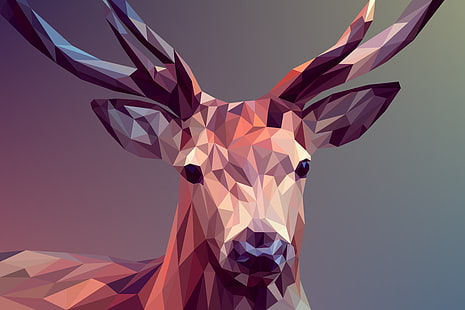 Abstract, Facets, Animal, Deer, Digital Art, Low Poly, Polygon, HD wallpaper HD wallpaper