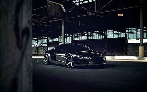 черно черно Audi R8 купе, audi, r8, хром, черно, cw-5, матово черно, HD тапет HD wallpaper