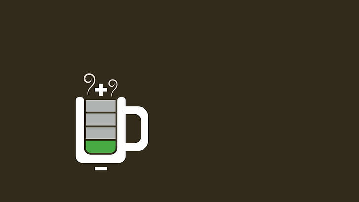 Coffee Power HD, battery charging icon, battery, beverage, brown, caffeÃ¯ne, charge, coffee, hot, power, HD wallpaper