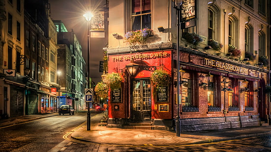 night, london, pub, street, soho, great britain, united kingdom, city, evening, road, HD wallpaper HD wallpaper