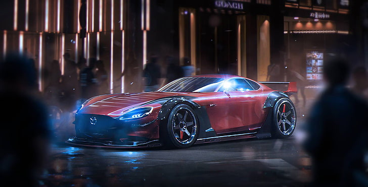 cupê Mazda vermelho e preto, conceito, Mazda, tuning, futuro, por Khyzyl Saleem, RX-Vision, HD papel de parede