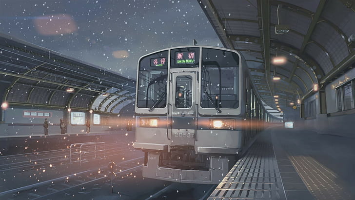 train gris, 5 centimètres par seconde, dessin animé, Makoto Shinkai, Fond d'écran HD