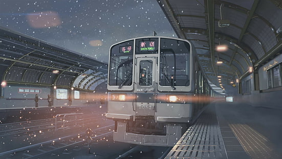 серый поезд, 5 сантиметров в секунду, аниме, макото синкай, HD обои HD wallpaper