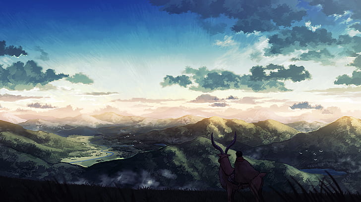 pemandangan, Studio Ghibli, Ashitaka, Yakuru, anime, Princess Mononoke, Mononoke, Wallpaper HD