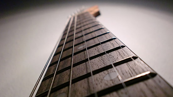 estoque de cabeça de guitarra marrom, guitarra, música, profundidade de campo, instrumento musical, HD papel de parede HD wallpaper