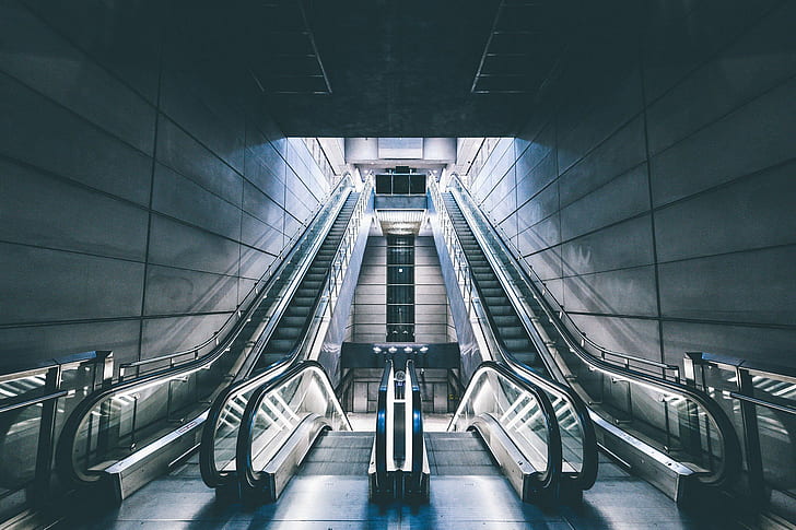 Escada rolante, metrô, subterrânea, HD papel de parede