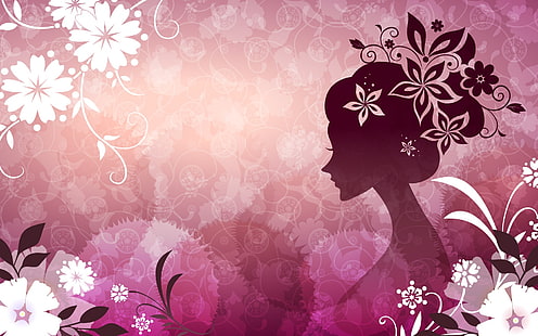 Вектор женщина с цветами розовая тема, Вектор, Женщина, Цветок, Розовый, Тема, HD обои HD wallpaper