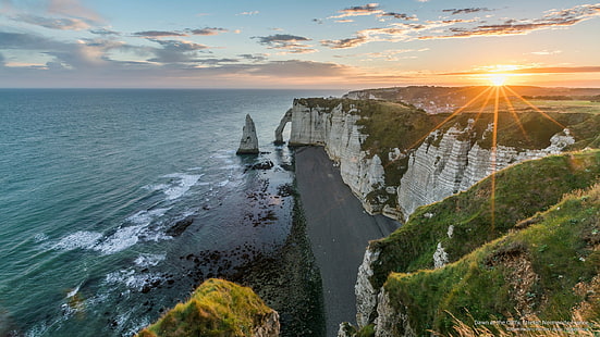 Dawn at the Cliffs, Etretat, Normandy, France, Europe, HD wallpaper HD wallpaper