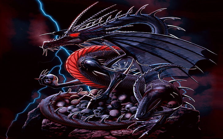 黒と赤のドラゴンイラストhd壁紙無料ダウンロード Wallpaperbetter