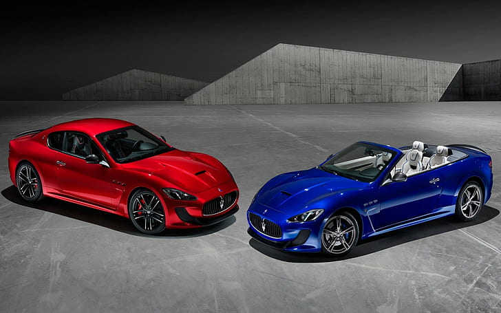 Maserati, araba, mavi araba, kırmızı araba, araç, HD masaüstü duvar kağıdı