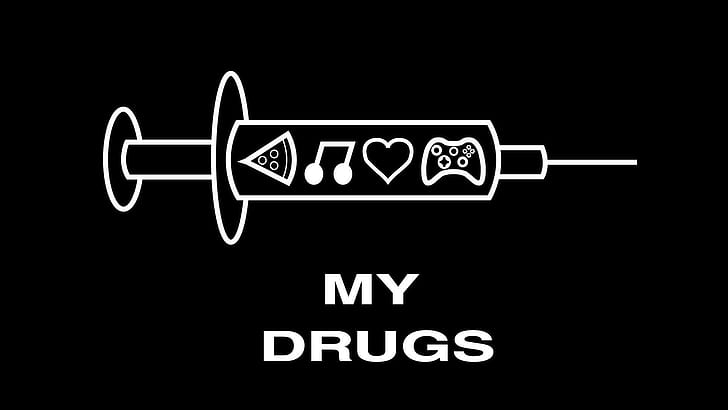 My Drugs HD, drugs, gaming, love, music, pizza, seringe, HD wallpaper
