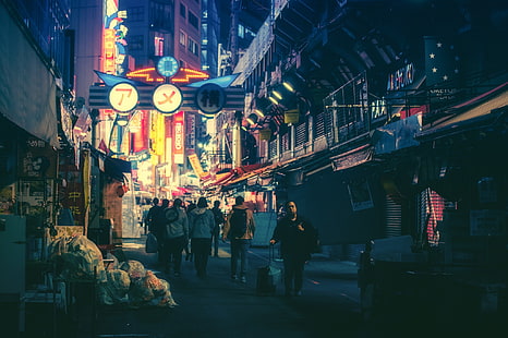 city streets, Japan, night, town, city, HD wallpaper HD wallpaper