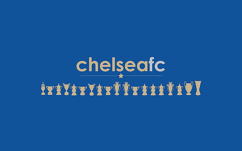 brązowa nakładka tekstowa, Chelsea FC, niebieskie tło, piłka nożna, sztuka cyfrowa, typografia, prosty, minimalizm, sport, sport, Tapety HD HD wallpaper