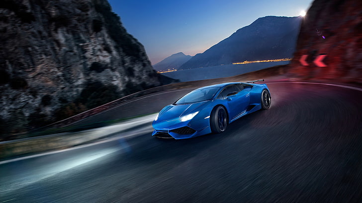 синий спорткар, спорткар, автомобиль, Lamborghini, итальянские суперкары, HD обои