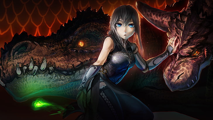 female anime character wallpaper, dragon, HD wallpaper