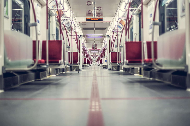 blur, ceiling, contemporary, empty, hallway, indoors, inside, light, long, modern, perspective, seat, station, steel, subway system, train, transportation system, travel, tube, HD wallpaper