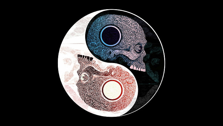 yin-yang skull illustration, pattern, symbol, skull, Yin Yang, HD wallpaper