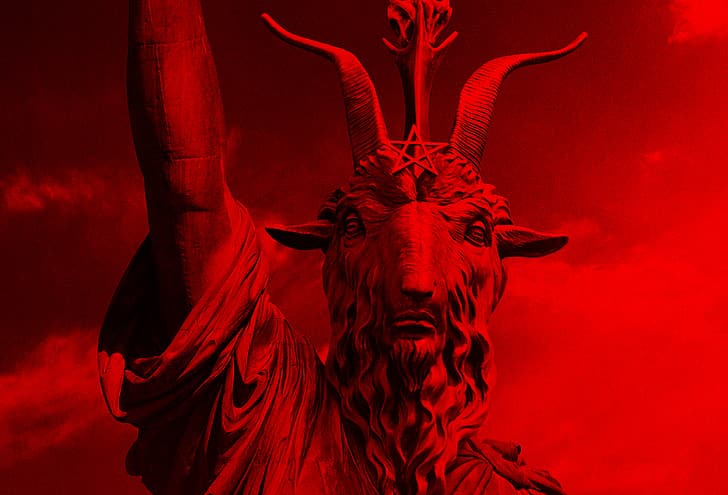 Satanism, satanic, movie poster, Statue of Liberty, Baphometh, red, HD wallpaper