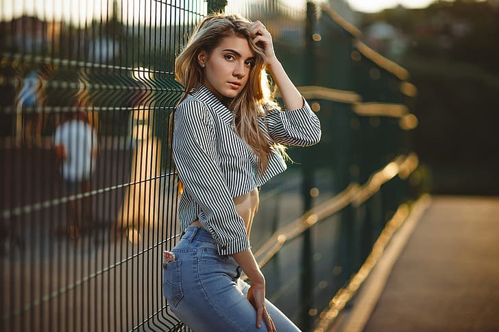 ass, look, girl, pose, hair, jeans, blonde, Anastasia, Maxim Curlew, HD wallpaper