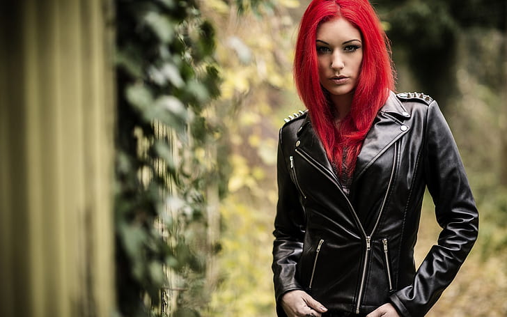 Red hair girl, leather jacket, Red, Hair, Girl, Leather, Jacket, HD wallpaper