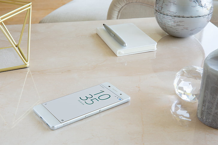 white Sony Xperia, sony, xperia, smartphone, table, touch screen, HD wallpaper