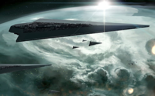 naves espaciales volando sobre la tierra, Star Wars, ciencia ficción, nave espacial, Fondo de pantalla HD HD wallpaper