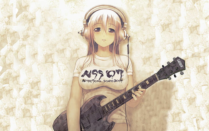 Anime Girls, Auriculares, Guitarra, Anime, Super Sonico, anime girls, auriculares, guitarra, anime, super sonico, Fondo de pantalla HD