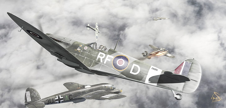 gray and fighting planes game application, aviation, art, the British, the Germans, aircraft, The second world war, dogfight, HD wallpaper