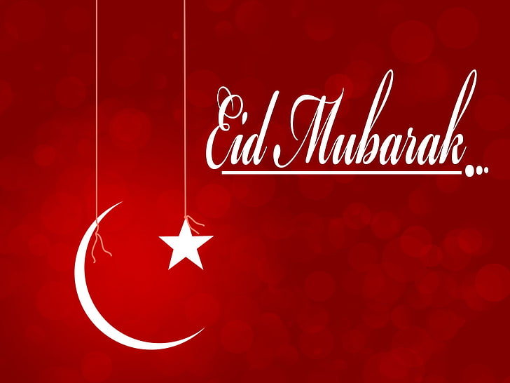 Eid Mubarak Red, crescent moon and star painting, Festivals / Holidays, Eid, muslim, festival, holiday, HD wallpaper