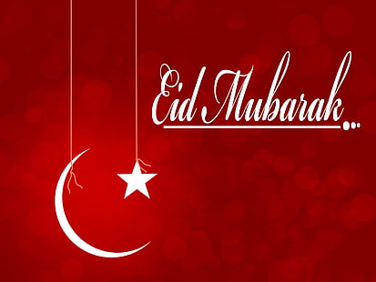 Eid Mubarak Red, luna creciente y pintura de estrellas, festivales / días festivos, Eid, musulmán, festival, vacaciones, Fondo de pantalla HD HD wallpaper