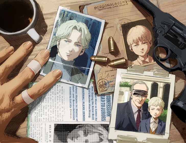 anime, Johan Liebert, amunicja, pistolet, ramka na zdjęcia, kawa, potwór (anime), Naoki Urasawa, Tapety HD