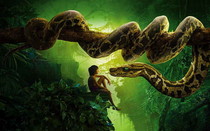 2016 Le livre de la jungle, garçon et serpent, 2016, Jungle, livre, garçon, serpent, Fond d'écran HD