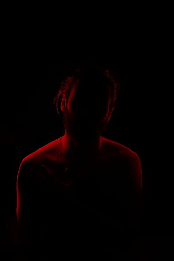 silhouette, man, backlight, red, black, dark, HD wallpaper